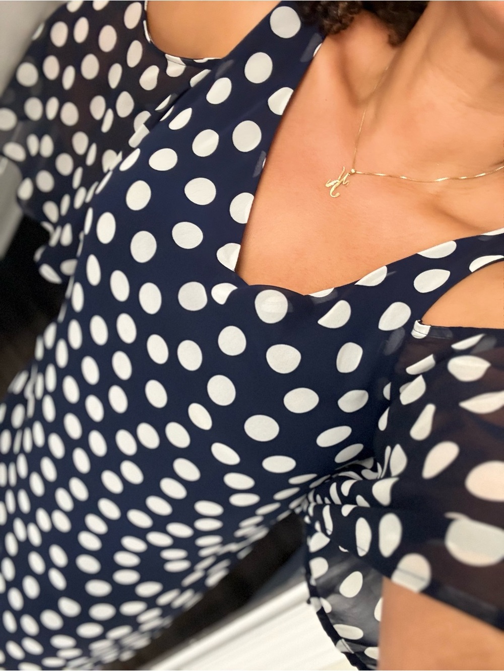 connected apparel Navy Blue and White Polka Dot Midi Dress
